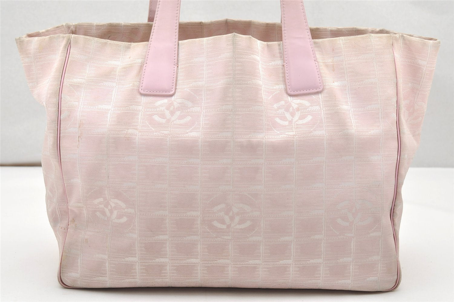 Authentic CHANEL New Travel Line Shoulder Tote Bag Nylon Leather Pink 3523K