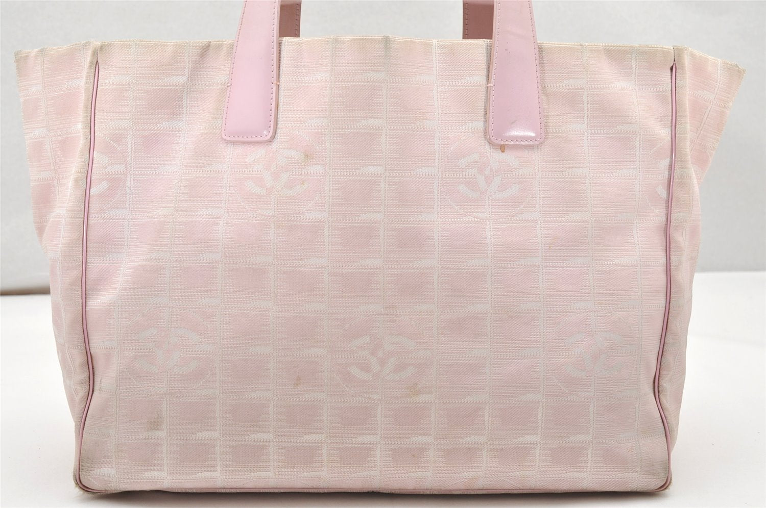Authentic CHANEL New Travel Line Shoulder Tote Bag Nylon Leather Pink 3523K