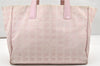 Authentic CHANEL New Travel Line Shoulder Tote Bag Nylon Leather Pink 3523K