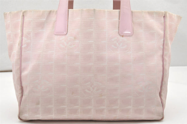 Authentic CHANEL New Travel Line Shoulder Tote Bag Nylon Leather Pink 3523K