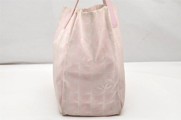 Authentic CHANEL New Travel Line Shoulder Tote Bag Nylon Leather Pink 3523K
