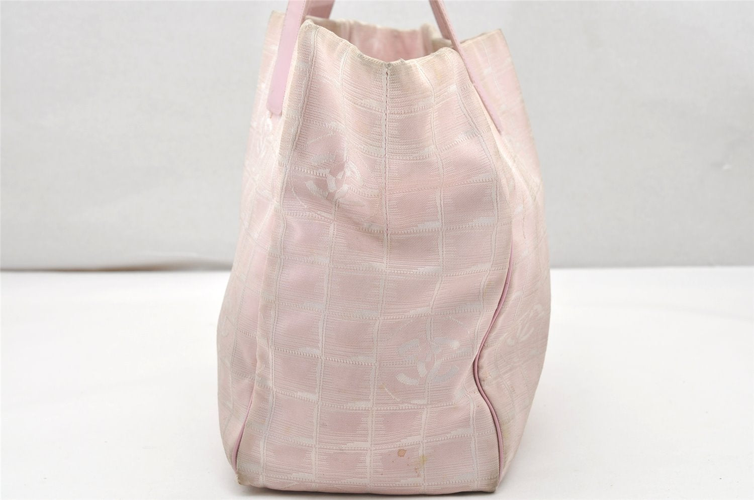 Authentic CHANEL New Travel Line Shoulder Tote Bag Nylon Leather Pink 3523K