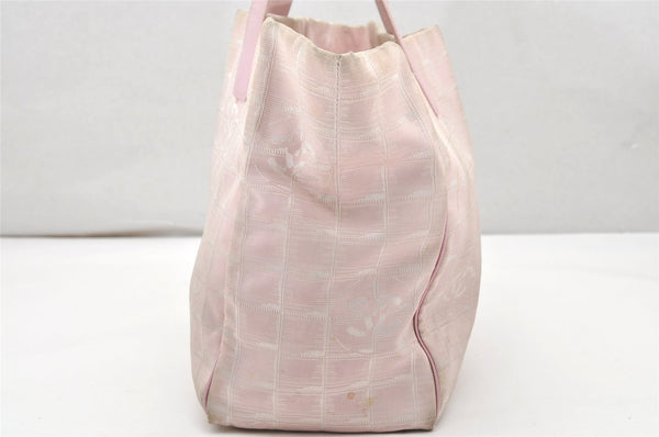 Authentic CHANEL New Travel Line Shoulder Tote Bag Nylon Leather Pink 3523K