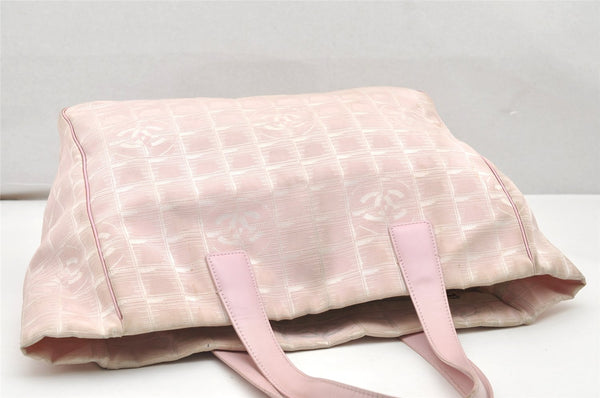 Authentic CHANEL New Travel Line Shoulder Tote Bag Nylon Leather Pink 3523K