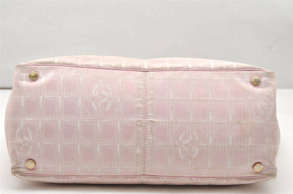 Authentic CHANEL New Travel Line Shoulder Tote Bag Nylon Leather Pink 3523K