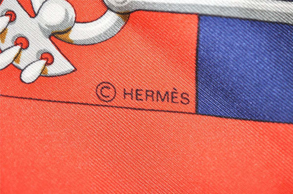 Authentic HERMES Carre 90 Scarf "Cliquetis" Silk Orange 3527J