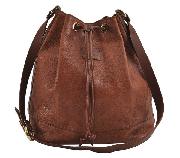 Authentic Burberrys Vintage Leather Shoulder Cross Drawstring Bag Brown 3528J