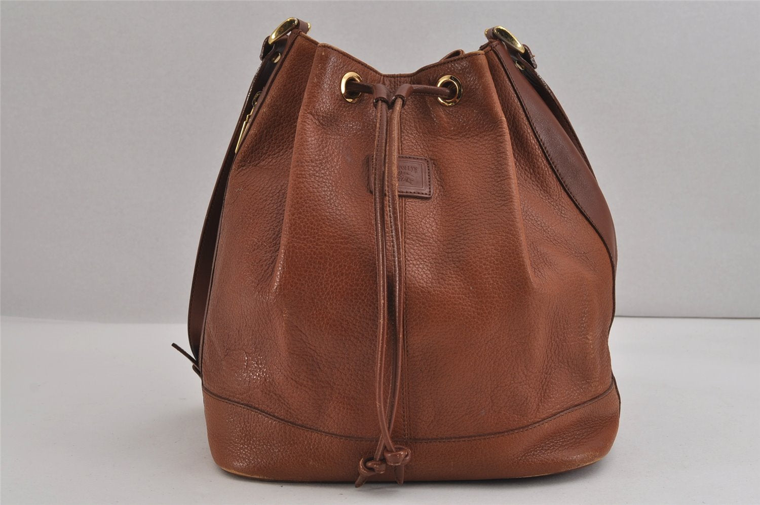 Authentic Burberrys Vintage Leather Shoulder Cross Drawstring Bag Brown 3528J