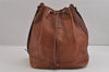 Authentic Burberrys Vintage Leather Shoulder Cross Drawstring Bag Brown 3528J