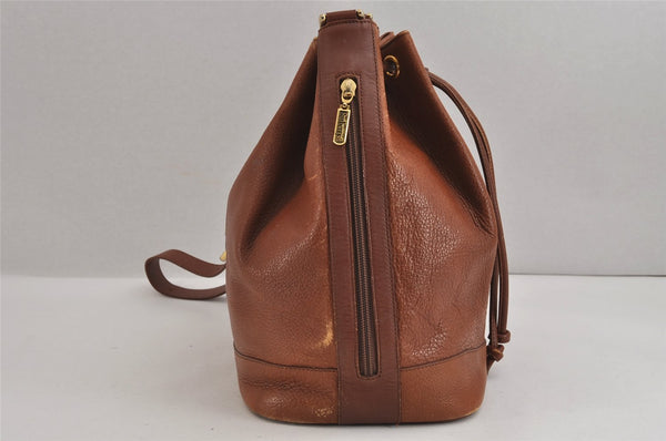 Authentic Burberrys Vintage Leather Shoulder Cross Drawstring Bag Brown 3528J