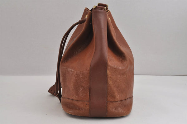 Authentic Burberrys Vintage Leather Shoulder Cross Drawstring Bag Brown 3528J