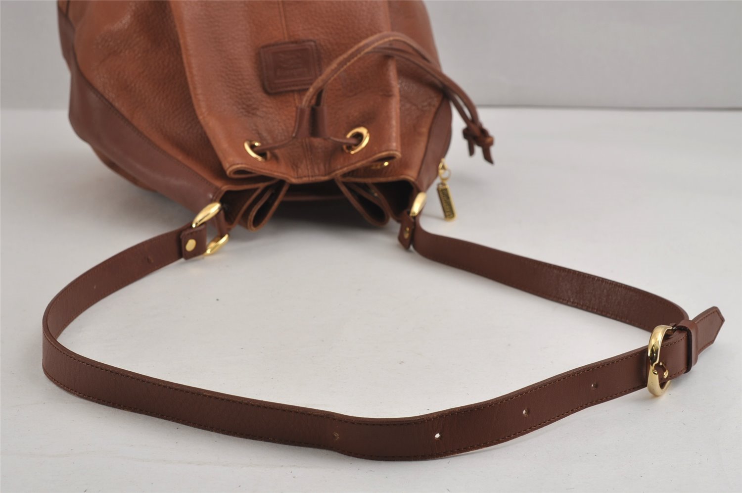 Authentic Burberrys Vintage Leather Shoulder Cross Drawstring Bag Brown 3528J