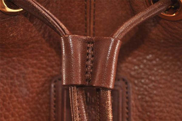 Authentic Burberrys Vintage Leather Shoulder Cross Drawstring Bag Brown 3528J