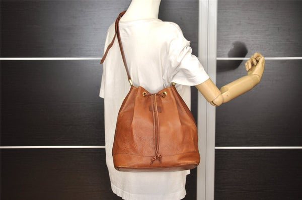 Authentic Burberrys Vintage Leather Shoulder Cross Drawstring Bag Brown 3528J