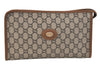 Authentic GUCCI GG Plus Clutch Hand Bag Purse GG PVC Leather Brown 3532K