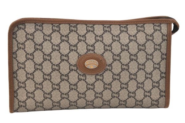 Authentic GUCCI GG Plus Clutch Hand Bag Purse GG PVC Leather Brown 3532K