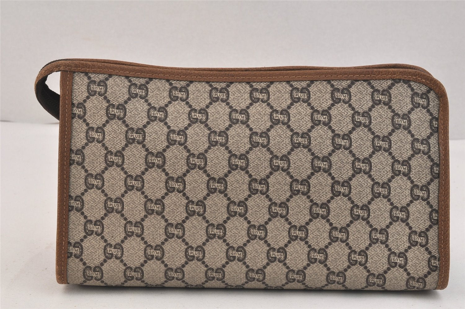 Authentic GUCCI GG Plus Clutch Hand Bag Purse GG PVC Leather Brown 3532K