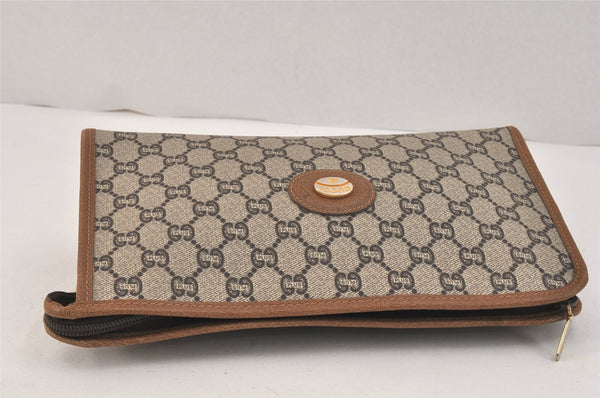 Authentic GUCCI GG Plus Clutch Hand Bag Purse GG PVC Leather Brown 3532K