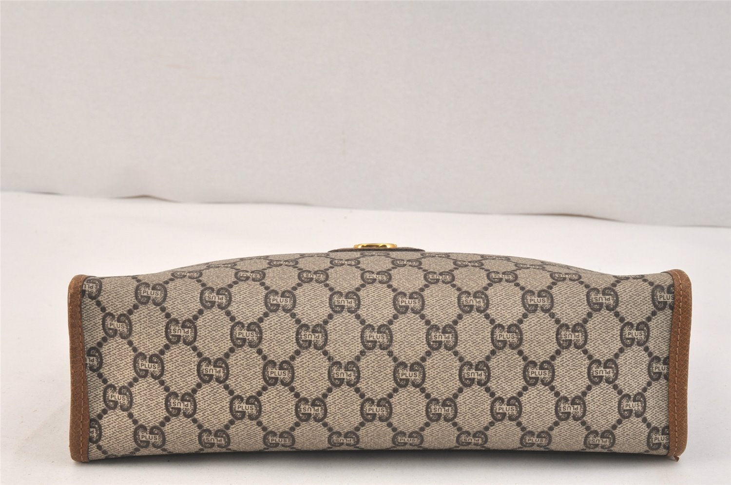Authentic GUCCI GG Plus Clutch Hand Bag Purse GG PVC Leather Brown 3532K