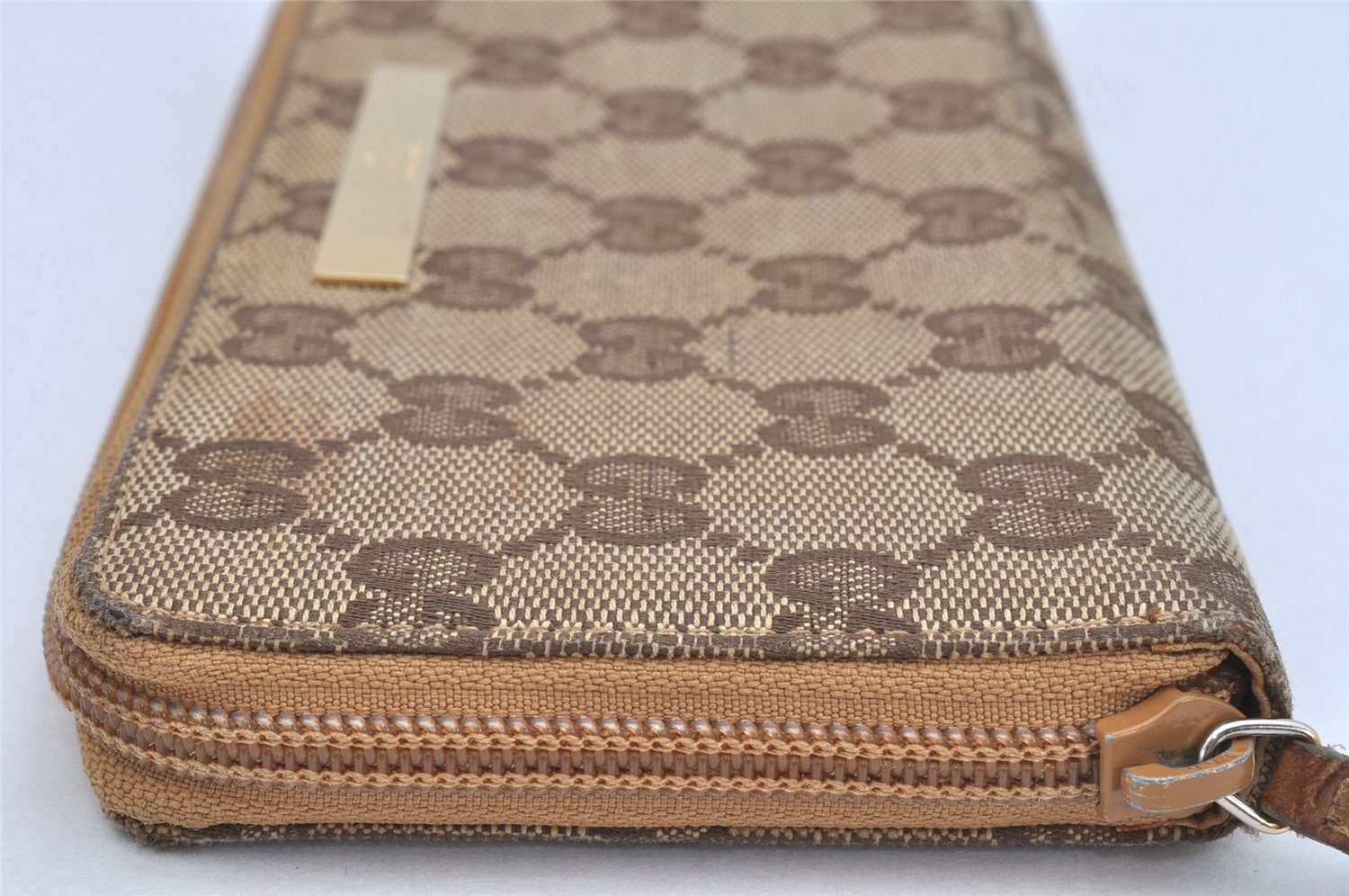 Authentic GUCCI Vintage Long Wallet Purse GG Canvas Leather Brown Junk 3536K