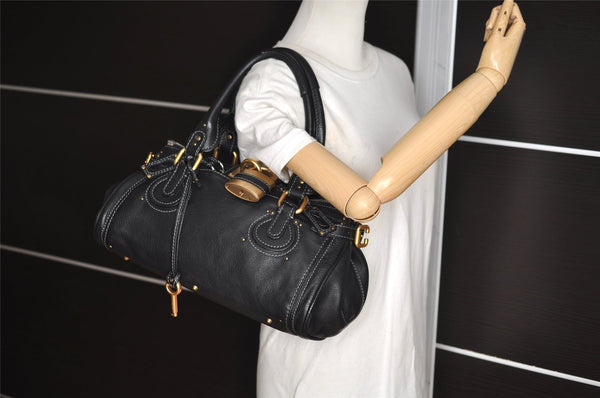 Authentic Chloe Vintage Paddington Leather Shoulder Hand Bag Black 3537I