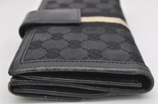 Authentic GUCCI Sherry Line Long Wallet Purse GG Canvas Leather Black 3537K