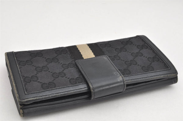 Authentic GUCCI Sherry Line Long Wallet Purse GG Canvas Leather Black 3537K