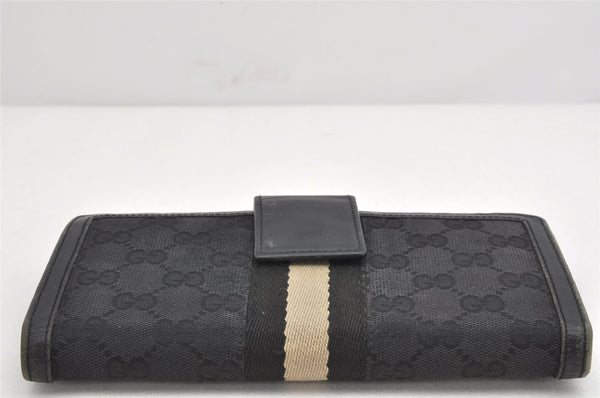 Authentic GUCCI Sherry Line Long Wallet Purse GG Canvas Leather Black 3537K