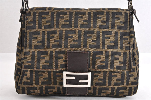 Authentic FENDI Zucca Mamma Baguette Shoulder Bag Canvas Leather Brown 3539M