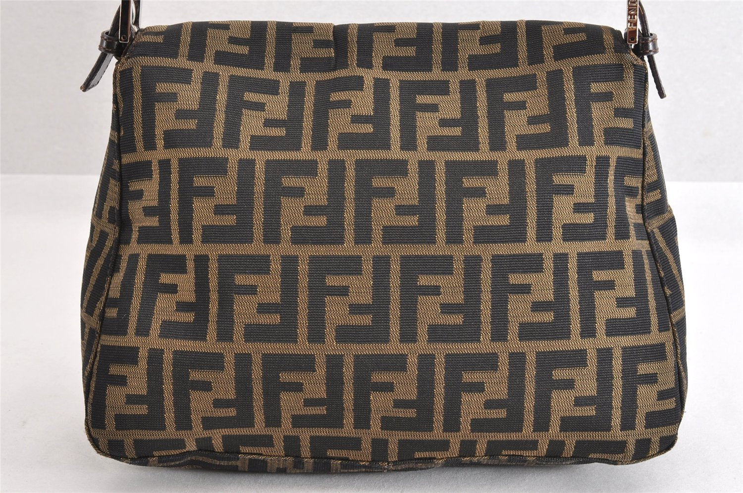 Authentic FENDI Zucca Mamma Baguette Shoulder Bag Canvas Leather Brown 3539M