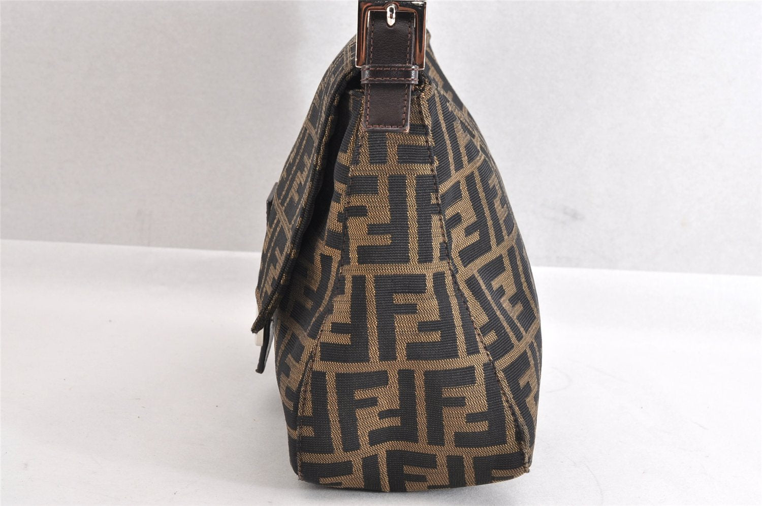 Authentic FENDI Zucca Mamma Baguette Shoulder Bag Canvas Leather Brown 3539M