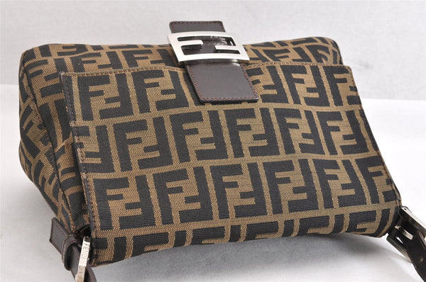 Authentic FENDI Zucca Mamma Baguette Shoulder Bag Canvas Leather Brown 3539M