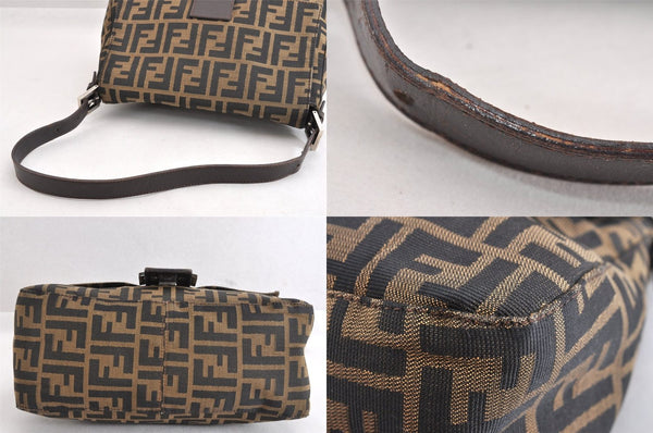 Authentic FENDI Zucca Mamma Baguette Shoulder Bag Canvas Leather Brown 3539M