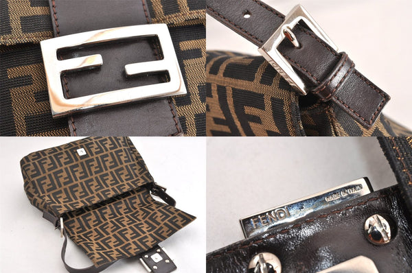 Authentic FENDI Zucca Mamma Baguette Shoulder Bag Canvas Leather Brown 3539M