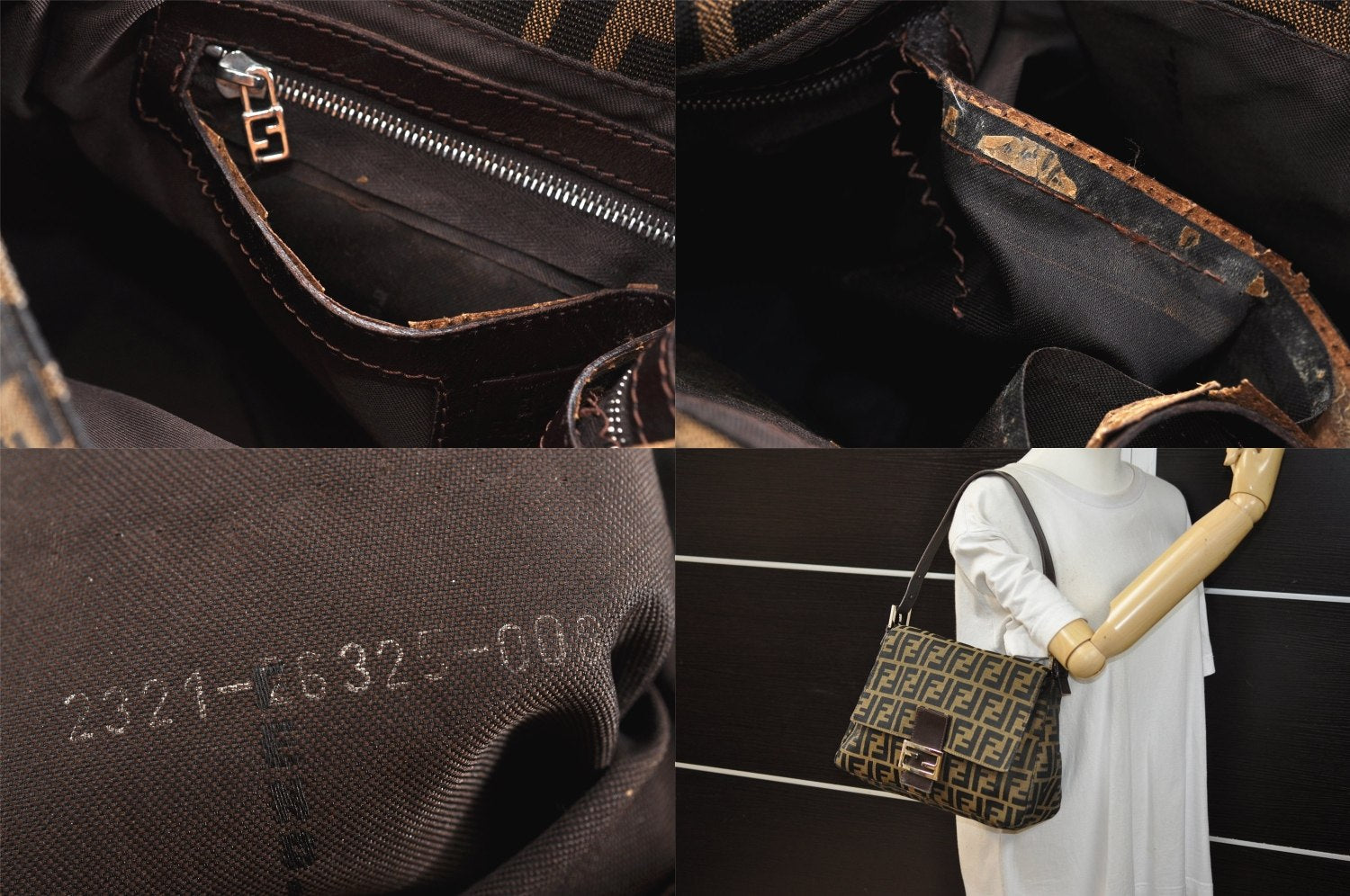 Authentic FENDI Zucca Mamma Baguette Shoulder Bag Canvas Leather Brown 3539M
