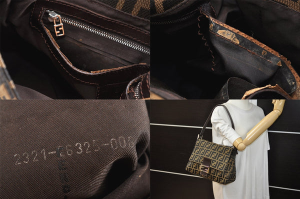 Authentic FENDI Zucca Mamma Baguette Shoulder Bag Canvas Leather Brown 3539M
