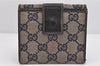 Authentic GUCCI Sherry Line Bifold Wallet Canvas Leather 146207 Navy Blue 3541K