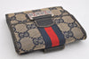 Authentic GUCCI Sherry Line Bifold Wallet Canvas Leather 146207 Navy Blue 3541K