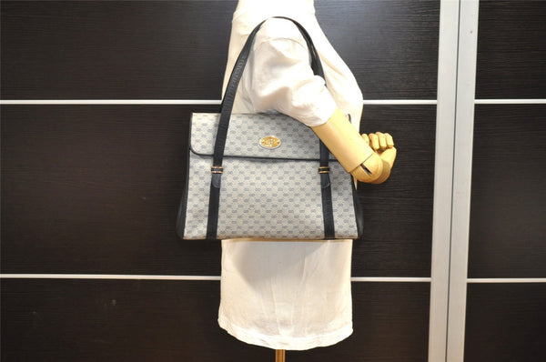 Authentic GUCCI Vintage Micro GG PVC Leather Hand Bag Purse Navy Blue 3543I