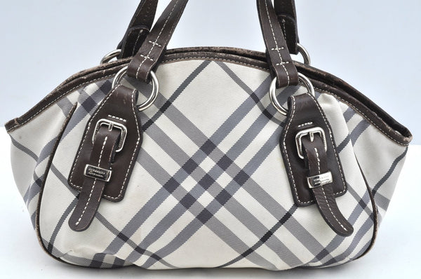 Authentic BURBERRY BLUE LABEL Check Shoulder Hand Bag Nylon Leather White 3546J