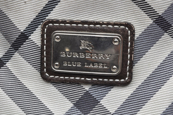 Authentic BURBERRY BLUE LABEL Check Shoulder Hand Bag Nylon Leather White 3546J