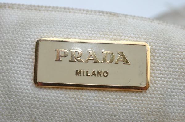 Authentic PRADA Canapa M Vintage Canvas Tote Hand Bag White 3547I