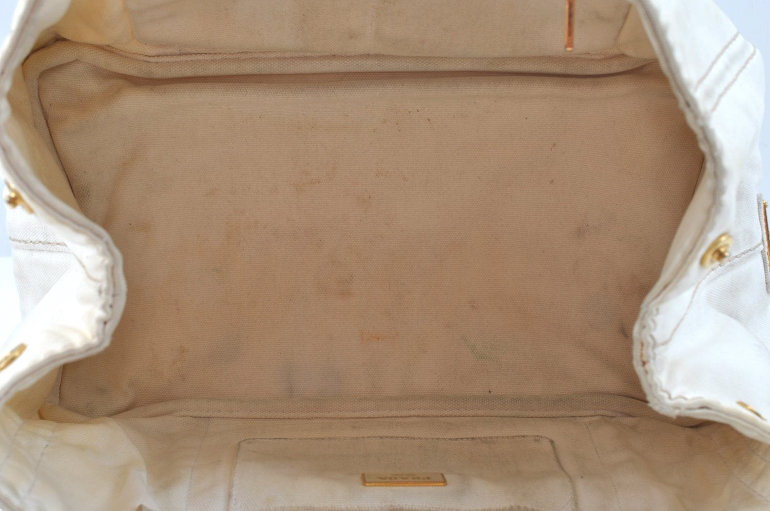 Authentic PRADA Canapa M Vintage Canvas Tote Hand Bag White 3547I