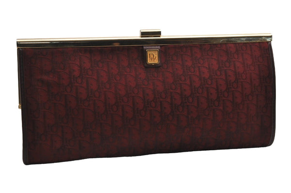 Authentic Christian Dior Trotter Clutch Bag Canvas Leather Bordeaux Red 3547J