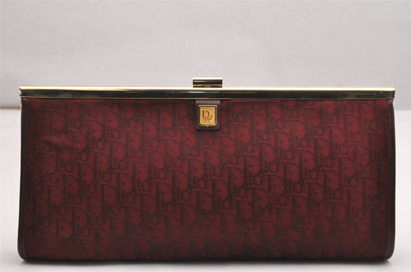 Authentic Christian Dior Trotter Clutch Bag Canvas Leather Bordeaux Red 3547J