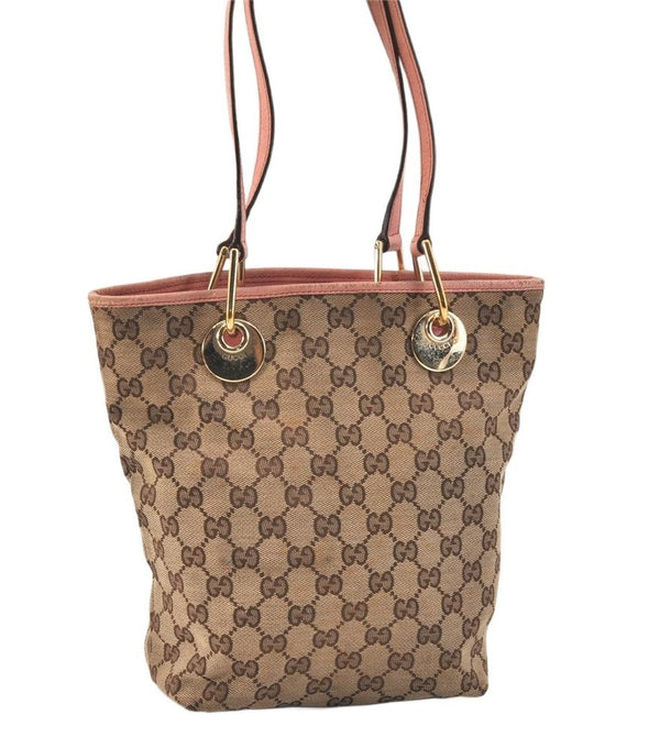 Authentic GUCCI Eclipse Shoulder Tote Bag GG Canvas Leather 120840 Brown 3547K