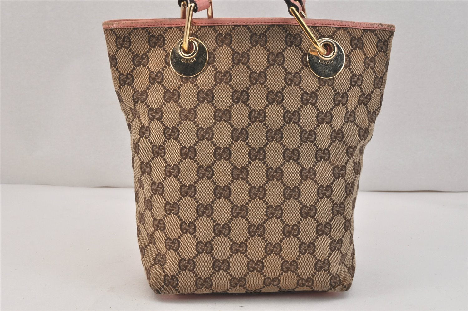 Authentic GUCCI Eclipse Shoulder Tote Bag GG Canvas Leather 120840 Brown 3547K