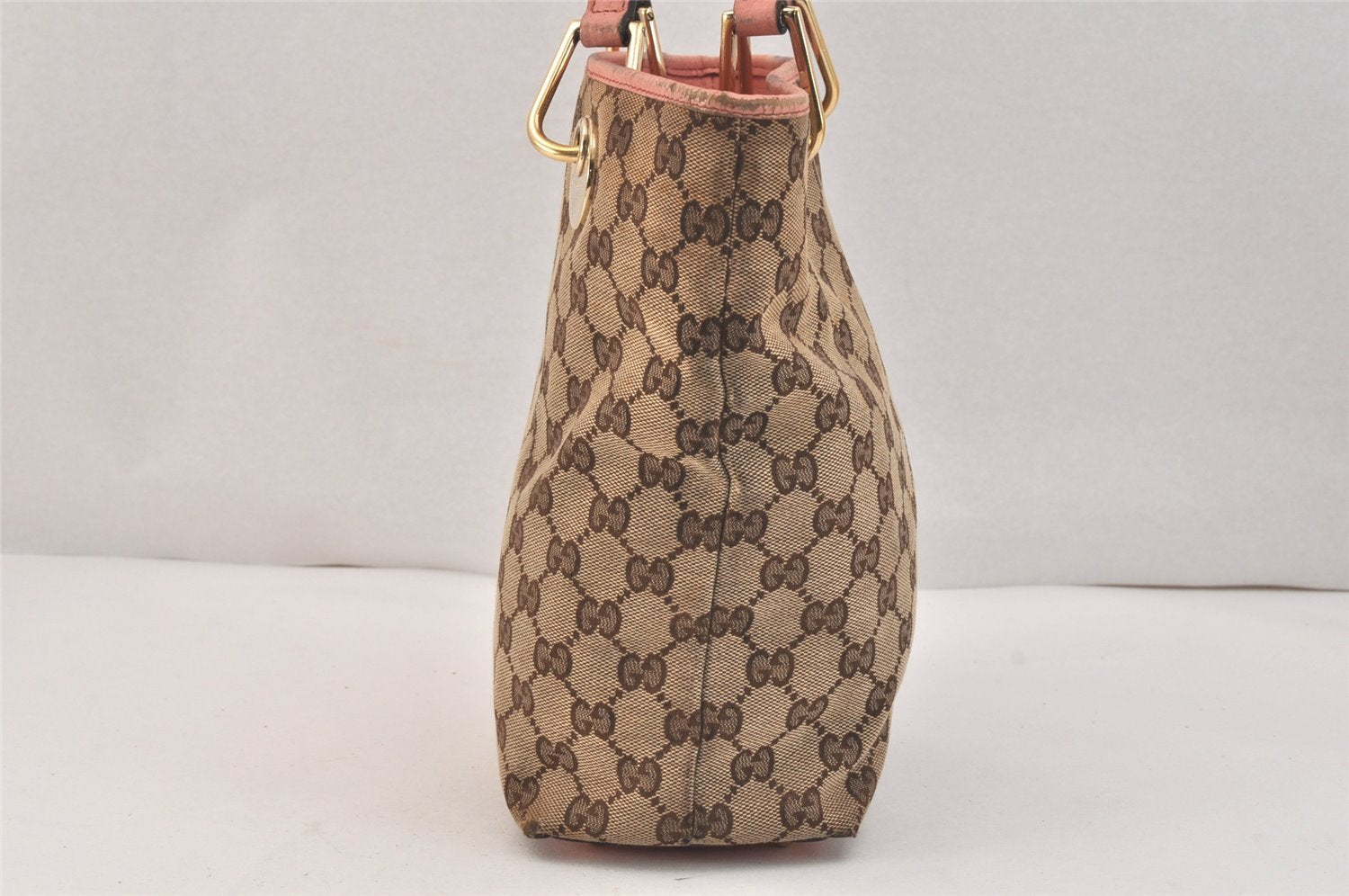 Authentic GUCCI Eclipse Shoulder Tote Bag GG Canvas Leather 120840 Brown 3547K