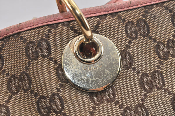 Authentic GUCCI Eclipse Shoulder Tote Bag GG Canvas Leather 120840 Brown 3547K