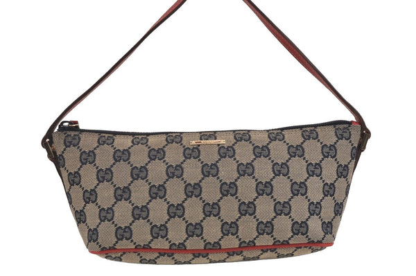 Authentic GUCCI Hand Bag Pouch Purse GG Canvas Leather 07198 Navy Blue 3548J